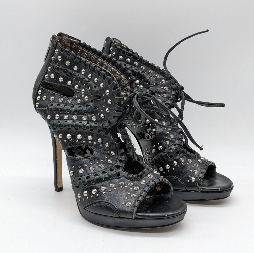 Sam Edelman Elyse black silver studded leather stiletto heel 5